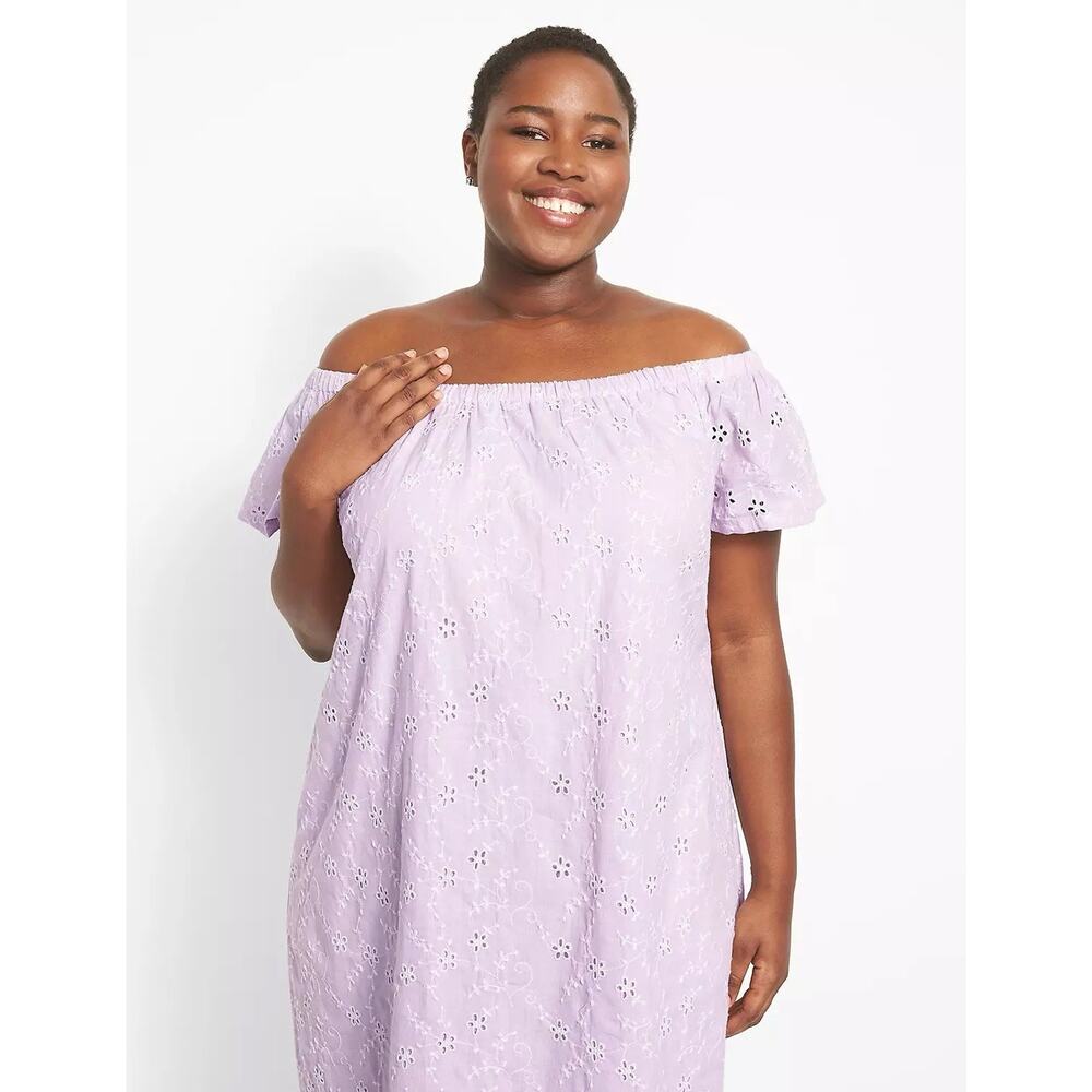 Lane Bryant Short sleeve convertible off shoulder dress 100% cotton 22-24 Purple - Picture 10 of 10